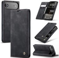iPhone 17 Air Leder Flip Hülle Wallet Schwarz Magnet
