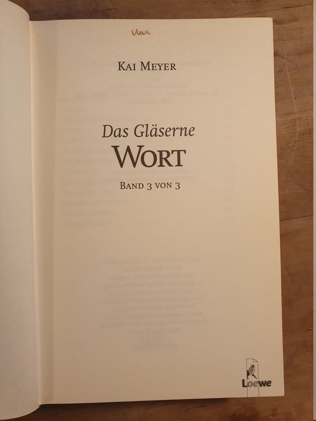 Livres: Das gläserne Wort Kai Meyer Loewe – D'occasion à Zürich par loosebone 1