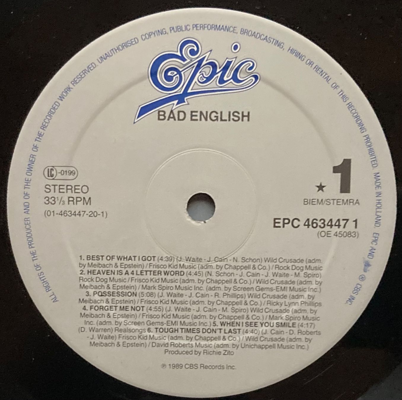 Dischi in vinile: BAD ENGLISH - BAD ENGLISH – Usato da Poliez-Pittet venduto da Newtown-Records 3