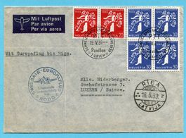 Brief Swissair Europaflug Nord 1939 nach Riga