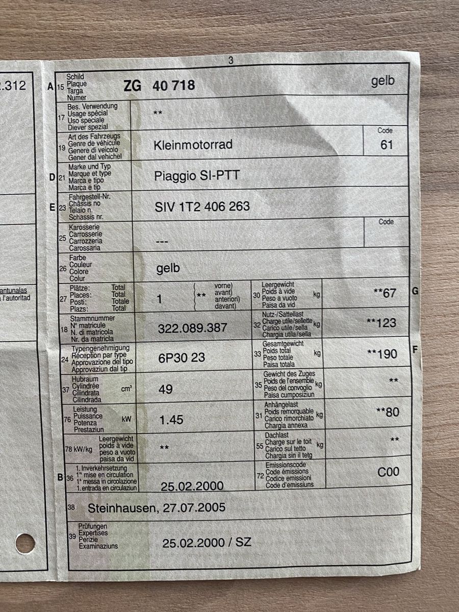Piaggio Ciclomotori: Piaggio SI PTT (Post) gelb – Usato da Unterägeri venduto da mis_2yty 9