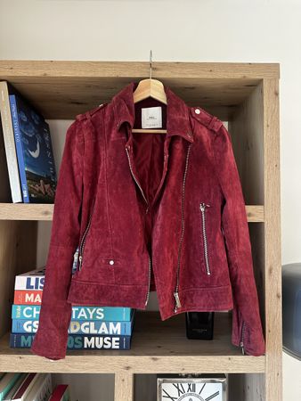 Mango Suede Biker Jacket, Size S, Bordeaux Red, Autumn!