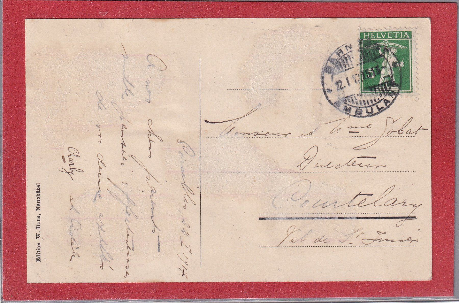 Ansichtskarten: Corcelles et les alpes - 1915 – Gebraucht aus Orvin von Pyaeschli 1