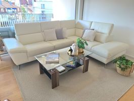 Ecksofa Leder weiss verstellbar mit Relaxfunktion