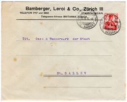seltener Perfin B.L.&Co auf Beleg von ZÜRICH nach ST. GALLEN