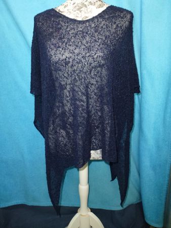 STRICK PULLOVER ZIPFELIG HAUCHDÜNN BLAU KURZARM SOMMER GR L