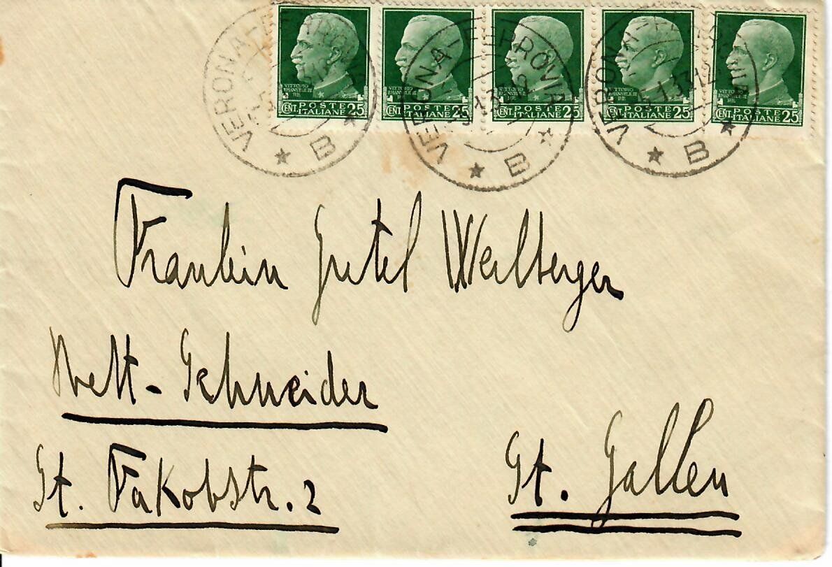 Tutti i francobolli: Brief, Verona - St.Gallen 1933 – Usato da Hochdorf venduto da Ziegel-16