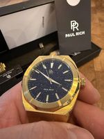 Paul Rich Herrenuhr goldfarben blau neuwertig mit Box