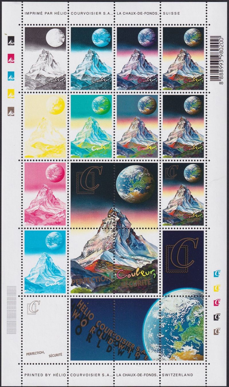 Tutti i francobolli: VIGNETTE, Bogen vom MATTERHORN in allen Farben. – Usato da Sursee venduto da Luzernerraute