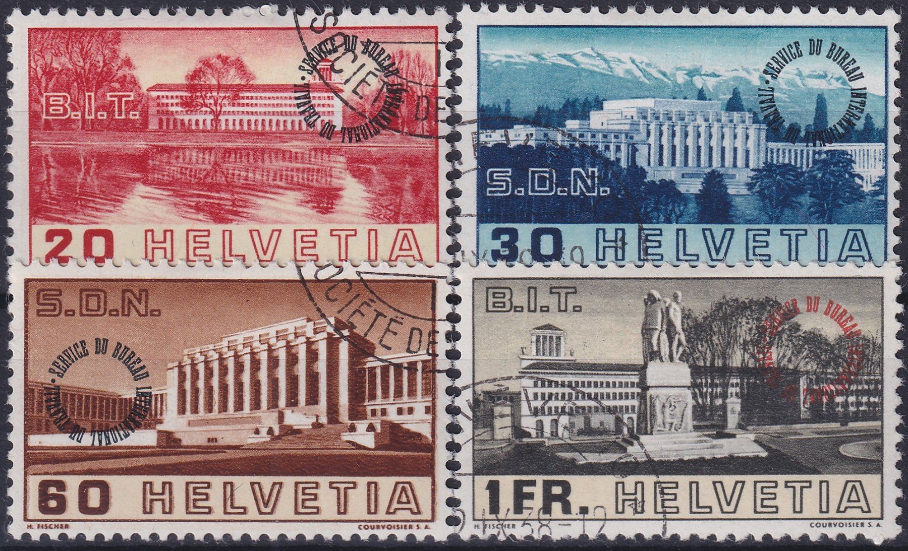 Tutti i francobolli: BIT, Nr. 53-56 Satz mit Eck-Stempel. – Usato da Sursee venduto da Luzernerraute