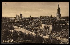 AK Berne, Panorama urbain avec la cathédrale et la rivière