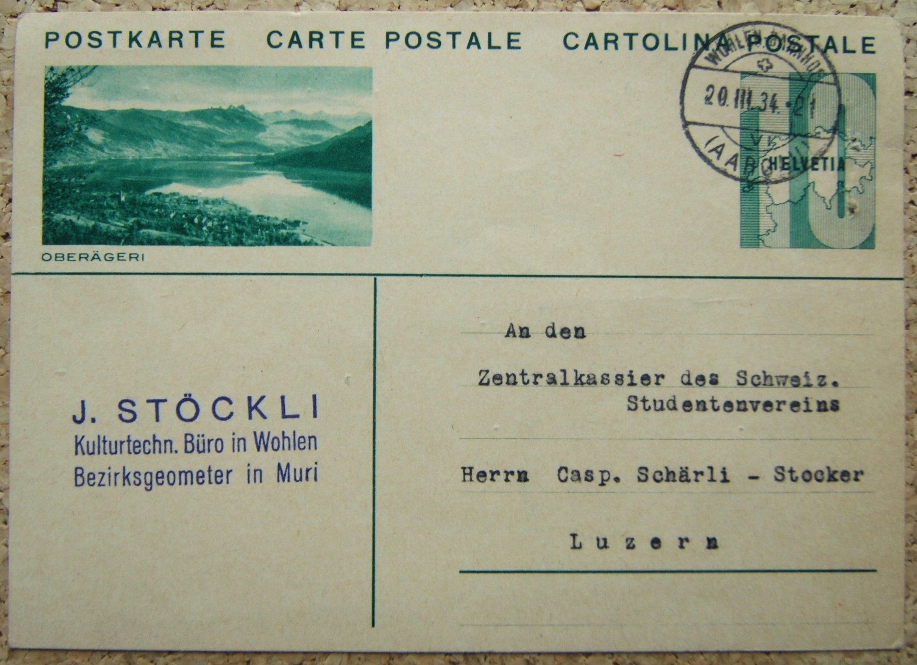 Tous les timbres: BILDPOSTKARTE OERÄGERI 1934 – D'occasion à Brunnen par Nonne04