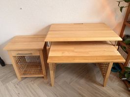 Echtholz-Schreibtisch mit Beistellhocker  Set