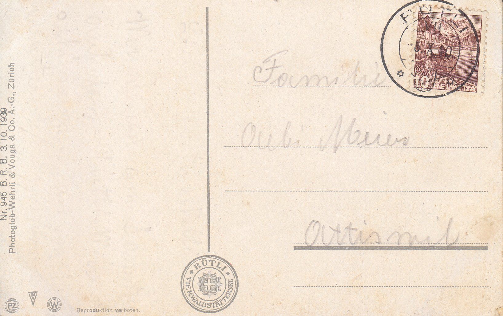 Cartoline postali: Rütli 1940 – Usato da Bürglen TG venduto da StampGraf 1
