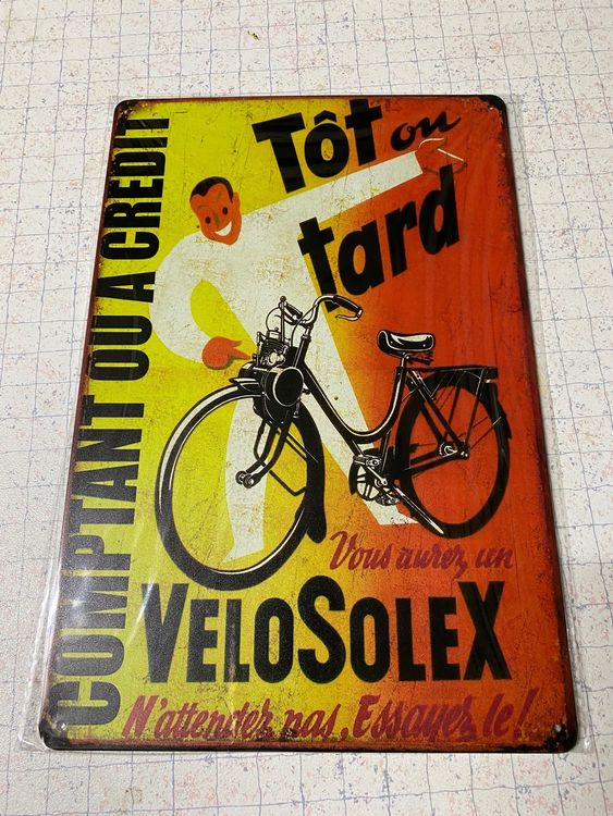 Plaque Décorative Embossée VELOSOLEX - Format 300x400 Mm, Jaune/vert Avec Relief - Neuve