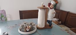 3St.de cuisine/K-halter-Papier-Roller+Drehbarer-Salz+Pfeffer