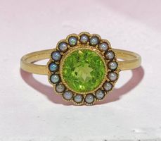 Antik Viktorianischer Peridot Ring 750 18k Gold Saatperlen
