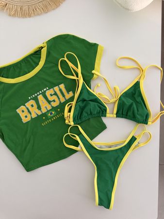 Bikini set and Brazil shirt green yellow