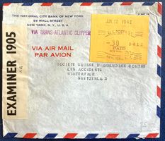1942 USA Zensurbrief Flugpost via Clipper mit ATM - Selten !