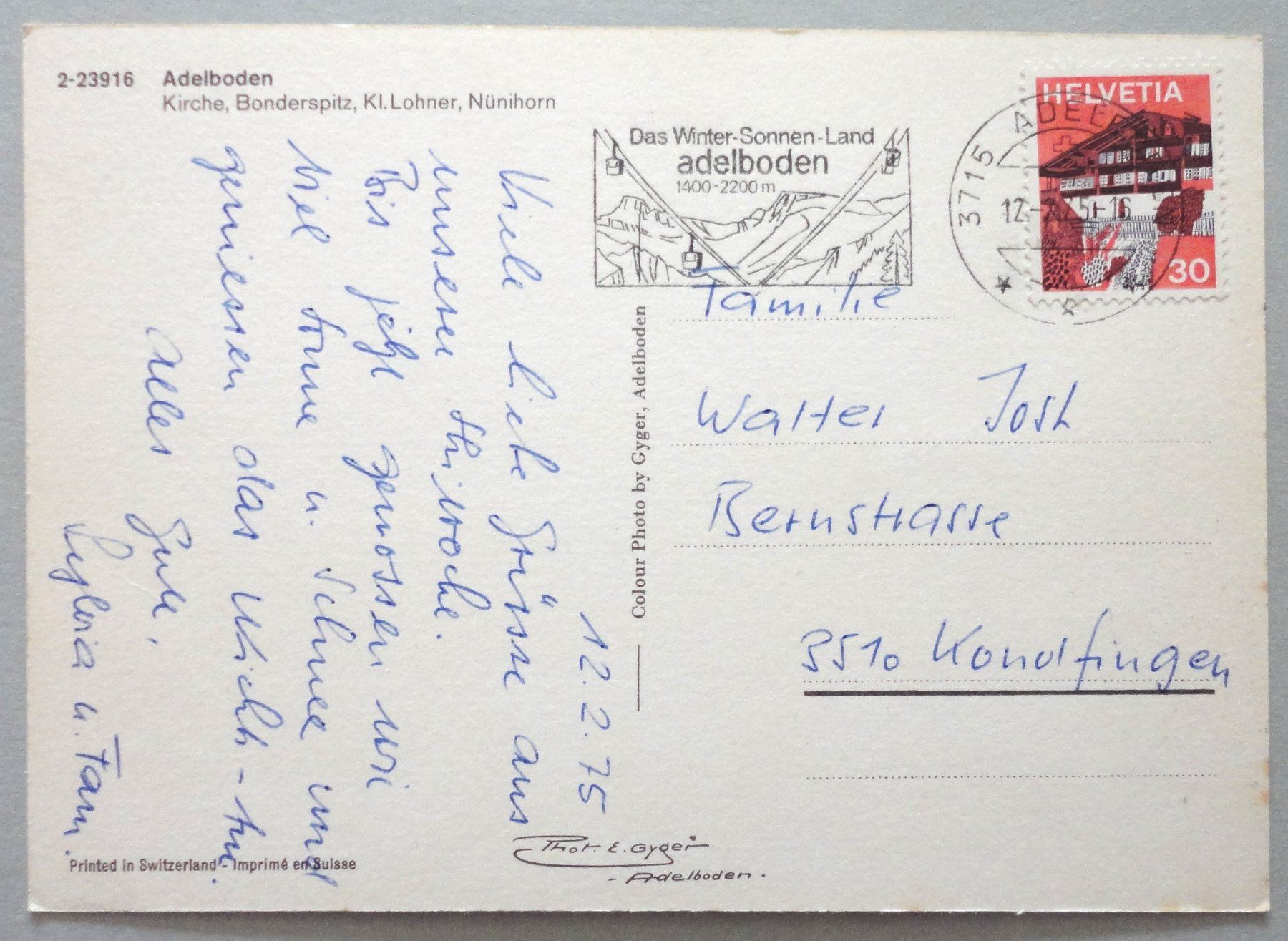Cartoline postali: Adelboden, Kirche, Bonderspitz – Usato da Fétigny venduto da Billy2miny 1