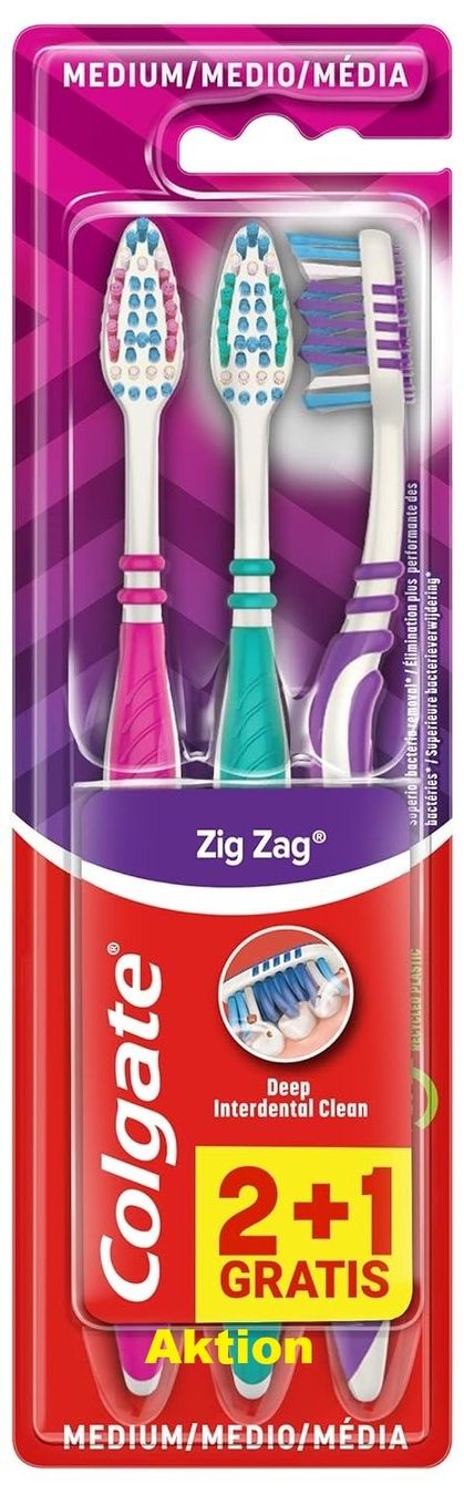 Cura dei denti: 2 +1 Zahnbürsten Set Colgate ZIG ZAG Medium – Nuovo e nell'imballaggio originale da St. Gallen venduto da schnaeppchen-preise