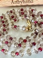 Vintage Edelsteinkette Granat & Rauchquarz Silber 925 - 44cm