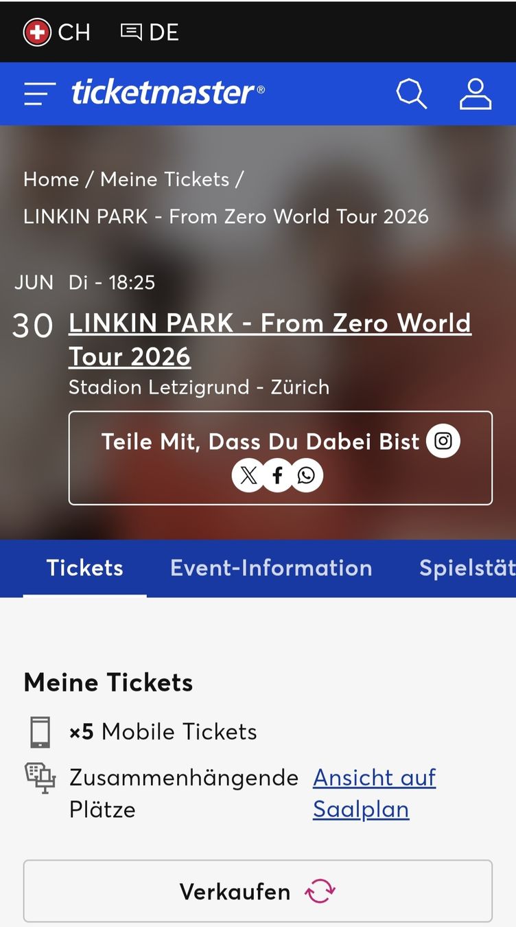 Biglietti: 5 x Platintickets Linkin Park Konzert – Nuovo (secondo la descrizione) da Wallisellen venduto da Gina2004 1