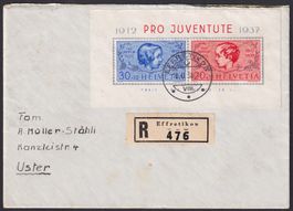 1937, J83I/J84I PJ Block auf Brief mit Stempel EFFRETIKON.