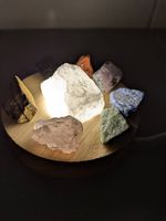 Set mit Rohsteinen / Heilsteinen inkl. LED-Holzsockel