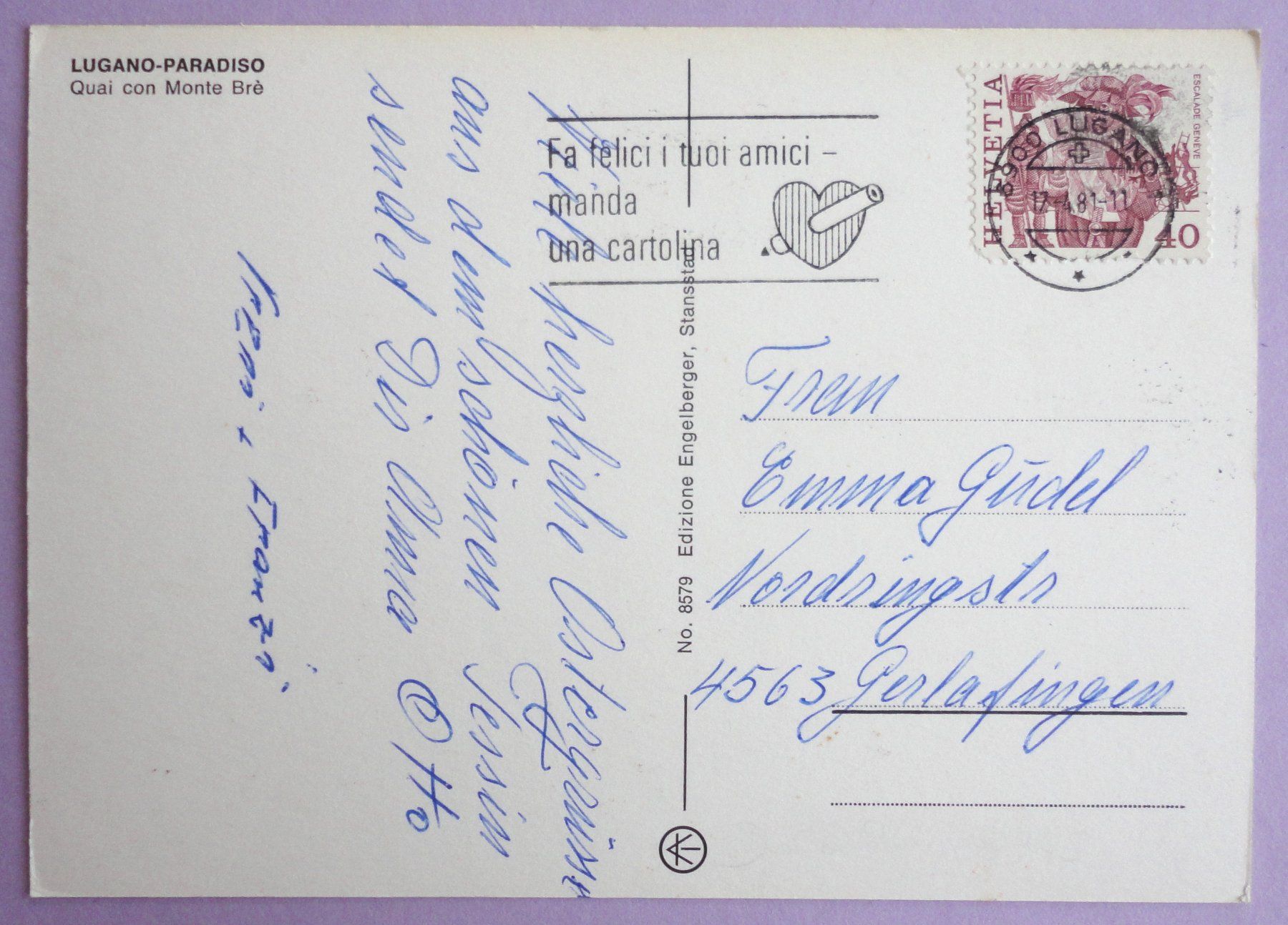 Cartoline postali: Lugano-Paradiso, Quai con Monte Brè – Usato da Fétigny venduto da Billy2miny 1