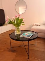 Runder Couchtisch – Glas & Metall, schwarz