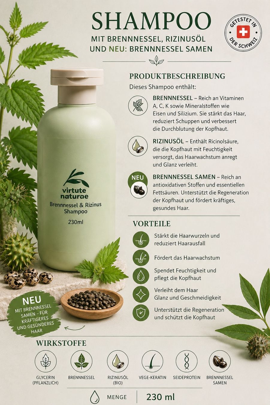 Prodotti per capelli: Shampoo mit Brennnessel und Rizinusöl – Nuovo e nell'imballaggio originale da Winterthur venduto da Chiqita