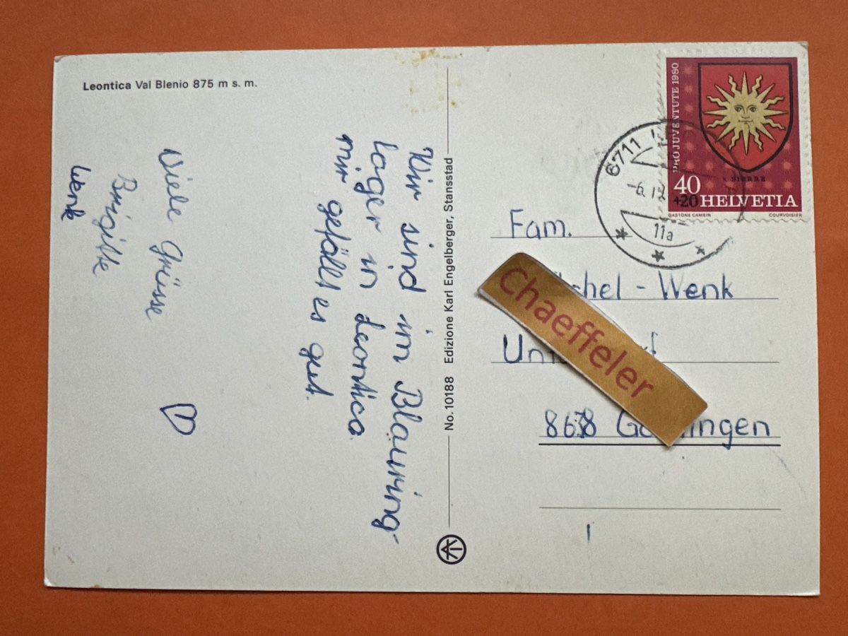 Ansichtskarten: 1980 Leontica Val Blenio – Gebraucht aus Zürich von Chaeffeler 1