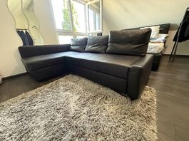 Schwarzes Leder-Schlafsofa L-Form mit Bettfunktion