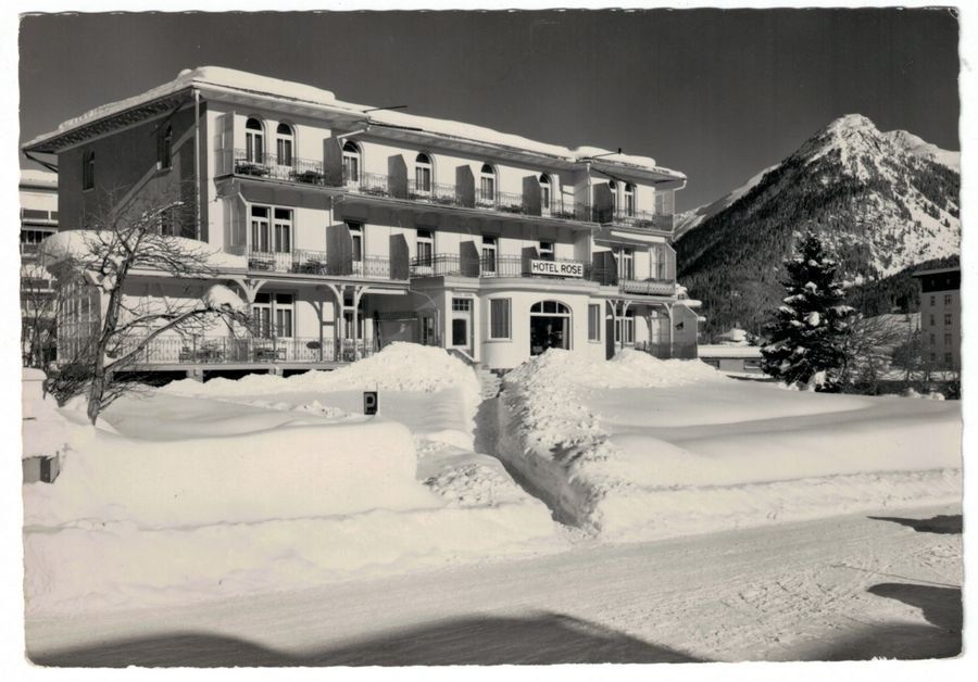 Cartoline postali: Davos, Hotel Rose, um 1950 – Usato da Frauenfeld venduto da POML