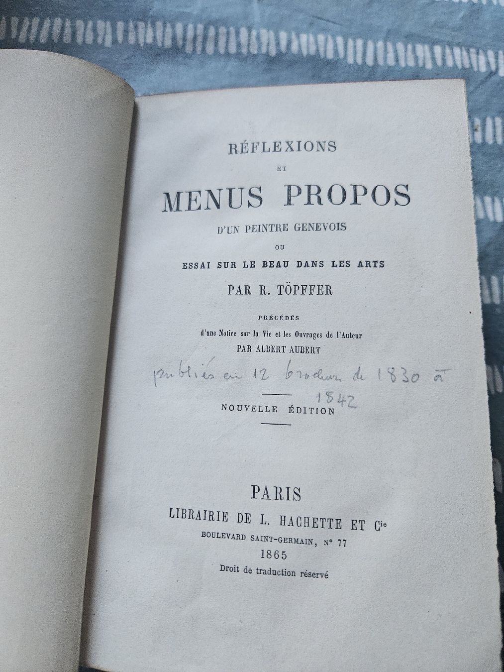 Bücher: Reflexions et menus propos par R. Töepffer 1865 – Gebraucht aus Thônex von lacomtessedesfees 5