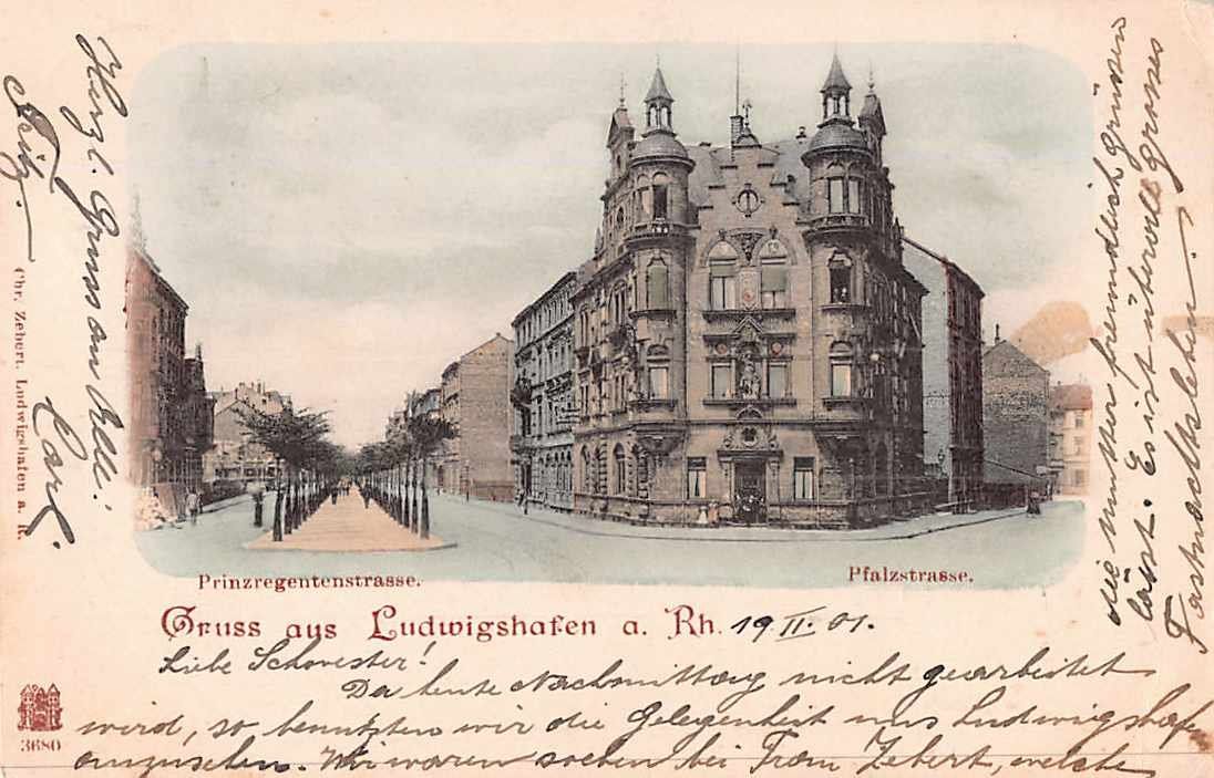 Ansichtskarten: Handcolorierte Ansichtskarte LUDWINGSHAFEN 1901 – Gebraucht aus Lufingen von TopAnsichtskarten