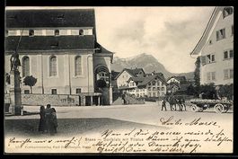 AK Stans, Dorfplatz mit Pilatus, 1905