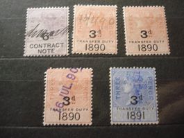 Lot alte Marken Vereinigtes Königreich, 1890 Transfer Duty
