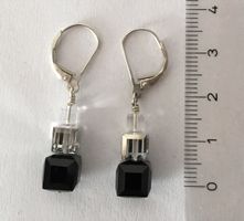 Boucles oreilles Ag & Swa. noir cristal / Ohrstecker Silber