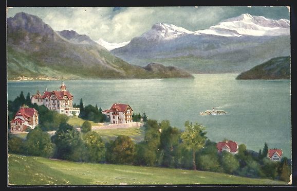 Cartoline postali: Weggis, Hotel und Pension Alpenblick mit – Usato da Berlin venduto da bartko-reher