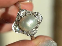 Antik Ring Belle Époque Naturperle Diamanten 18k GG 750 PT