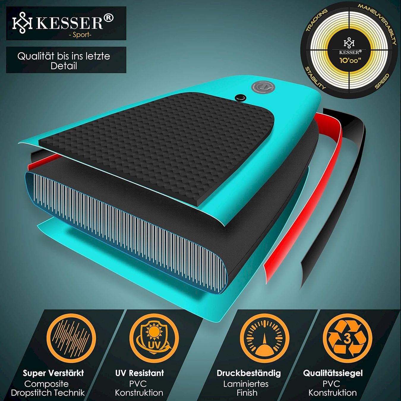 Surf: KESSER Aqua SUP Board Set 320cm hellblau – Neuf avec emballage d'origine à Bottighofen par zaap 2