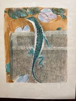 Seltene Lithographie von Heinrich Müller, Echse, 1956. Top!