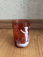 Vintage Murano Glasbecher / Likörglas rot mit Schliffdekor