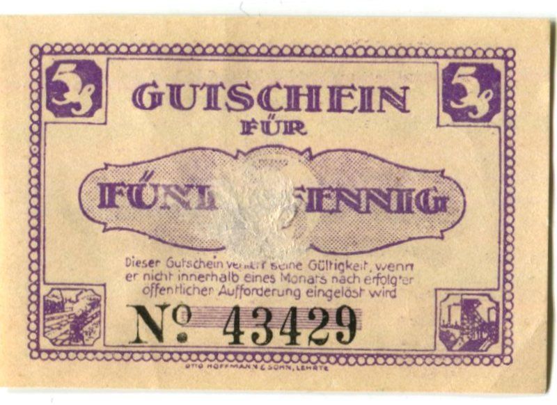 Banconote: Notgeld "5 Pfennig. Lehrte 1921" – Usato da Basel venduto da Butsch5 1