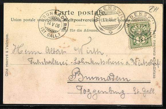 Ansichtskarten: AK Wädenswil, Hotel Engel, 1906 – Gebraucht aus Berlin von bartko-reher 1