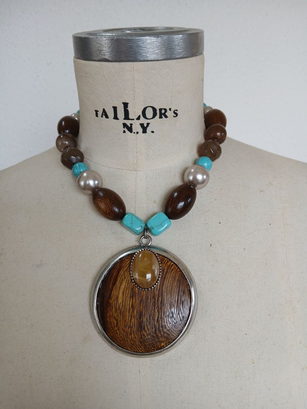 Catenine: Statement-Kette Holz Türkis Silber Sommer-Look – Usato da Beckenried venduto da SylvkensWorld