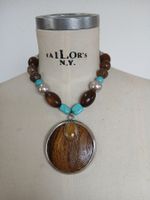 Statement-Kette Holz Türkis Silber Sommer-Look