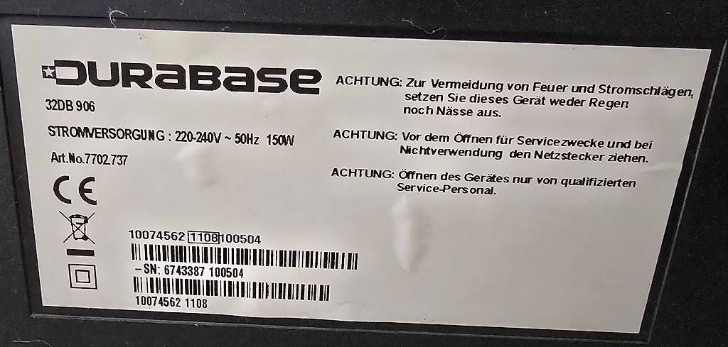 Televisori: Durabase TV (Fernseher) schwarz – Usato da Wigoltingen venduto da lumpich 1